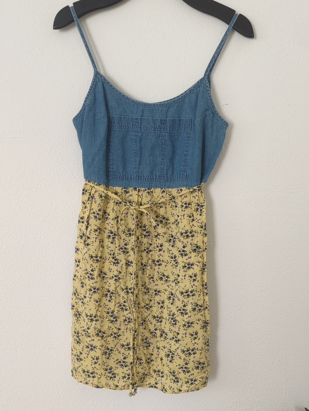 Vintage Denim & Yellow Floral Spaghetti Strap Sundress